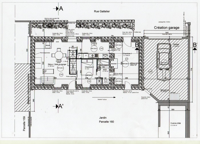 Surlvation d'une maison et construction d'un garage : Plan RDC 
